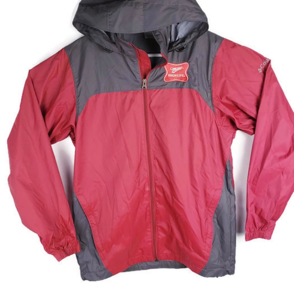 Columbia Hooded Red Windbreaker with Miller Logo